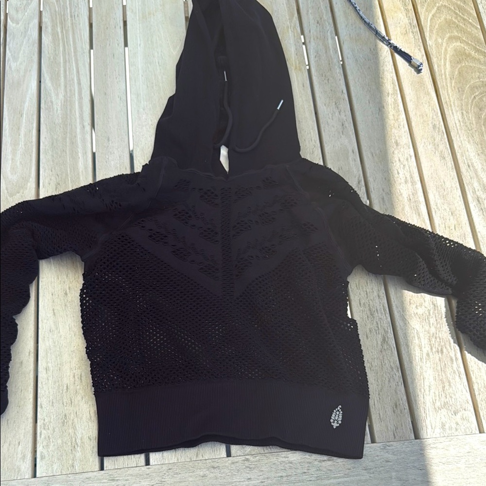 Black Mesh Hoodie Top